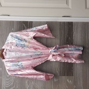 Monkey pink sateen feel asian floral with heron night robe